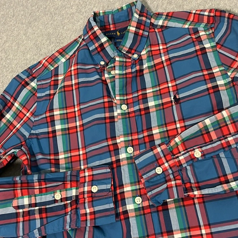 Ralph Lauren Boys Button Shirt Large Plaid Cotton Longsleeve